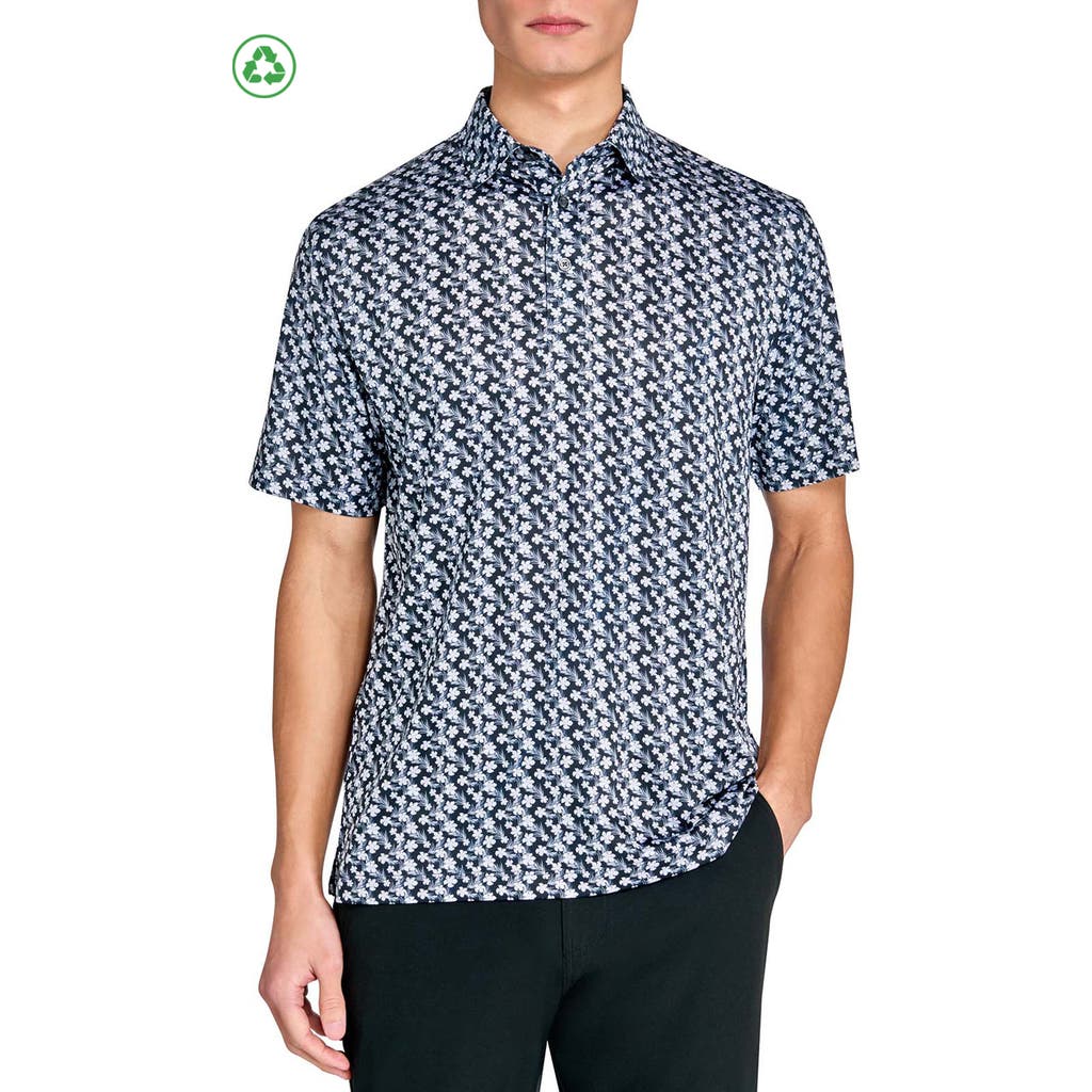 Construct Tropical Flower Polo In Black/white