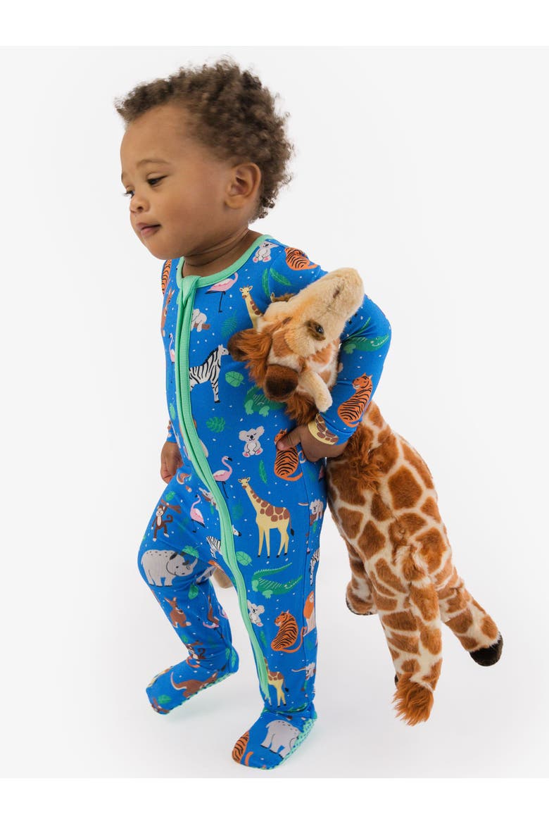 SoftSnooze Gender Inclusive One Piece Footie Pajamas, Alternate, color, Zoo Crew