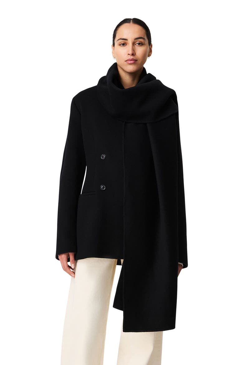 Short Scarf Coat, Alternate, color, Black