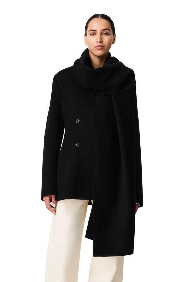 Another Tomorrow Short Scarf Coat, Alternate, color, Black