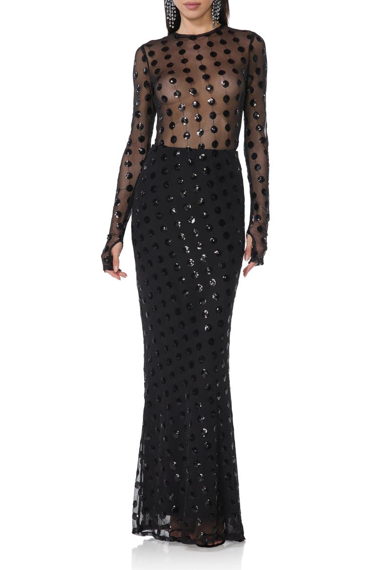 Tegan Sequin Maxi Skirt, Alternate, color, NOIR