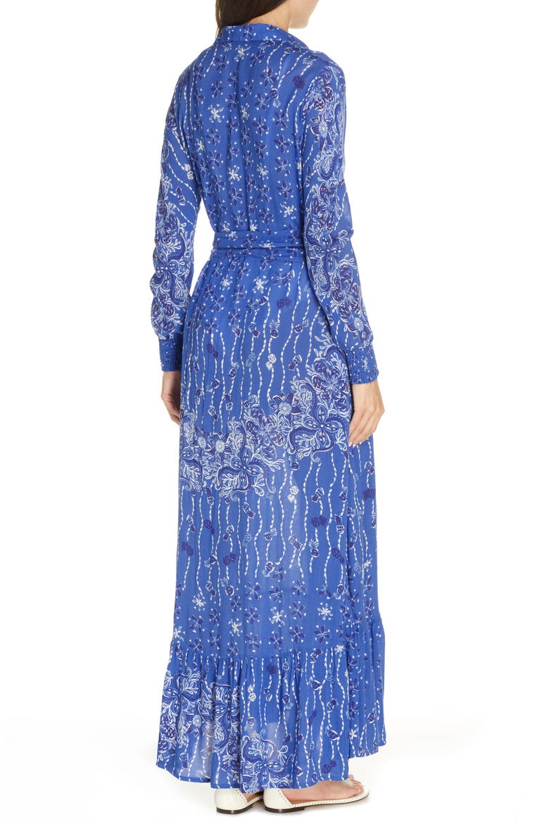 Long Sleeve Cover-Up Maxi Dress, Alternate, color, BLUE PINEAPPLE BATIK ROMBO