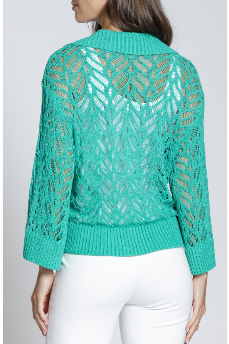 Leafy Open Knit Polo Sweater, Alternate, color, EMERALD