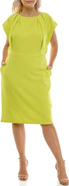 Nina Leonard Pleated Neck Cap Sleeve Sheath Dress