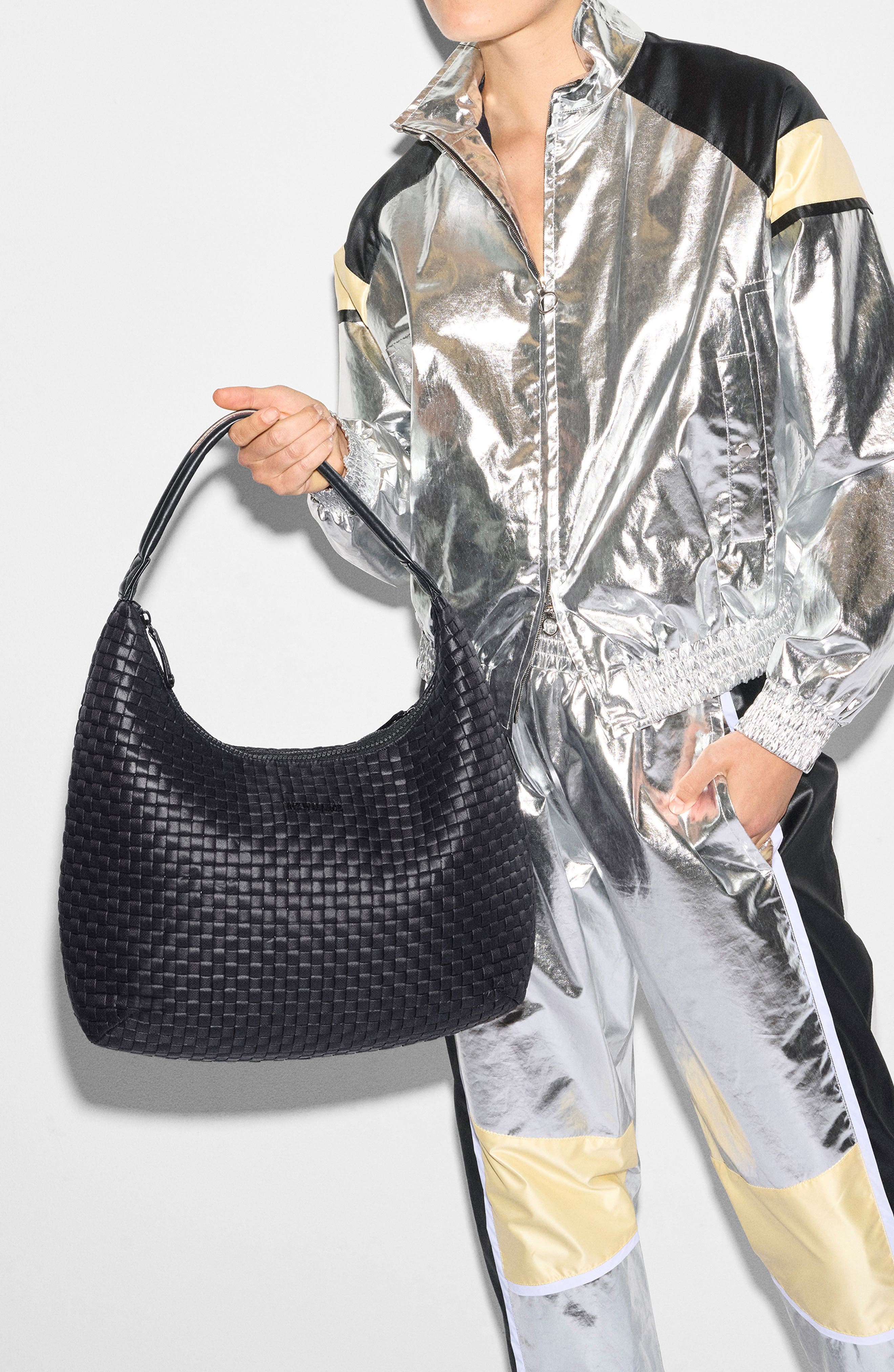 Large Woven Shoulder Bag, Alternate, color, BLACK