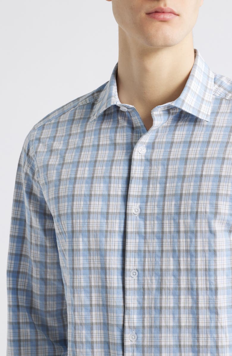 Johnston & Murphy Outline Grid Plaid Button-Up Shirt, Alternate, color, Blue Multi