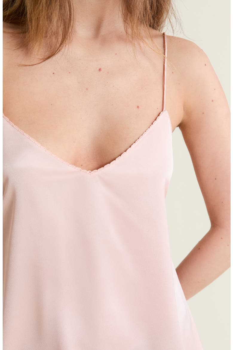 Plume Lace Trim Satin Chemise, Alternate, color, POWDER PINK