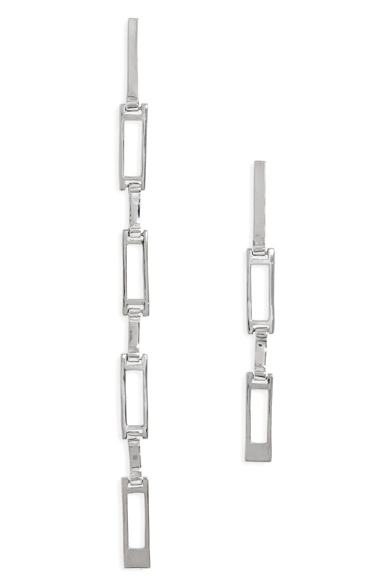 Grid Mismatched Drop Earrings, Main, color, STERLING SILVER