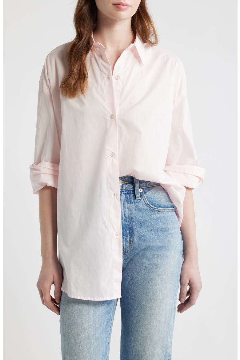 Oversize Cotton Button-Up Shirt, Main, color, BABY PINK