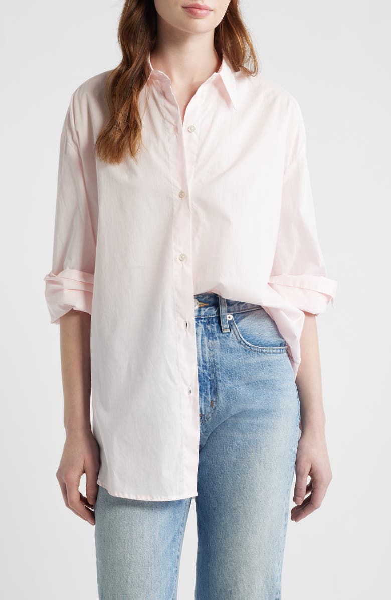 CISSA Oversize Cotton Button-Up Shirt, Main, color, Baby Pink