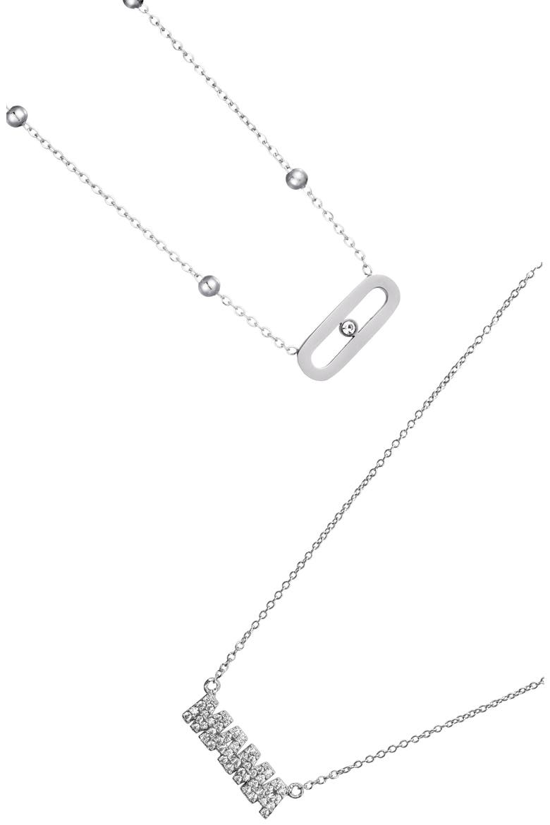Set of 2 Mama Bar Pendant Necklaces, Main, color, SILVER