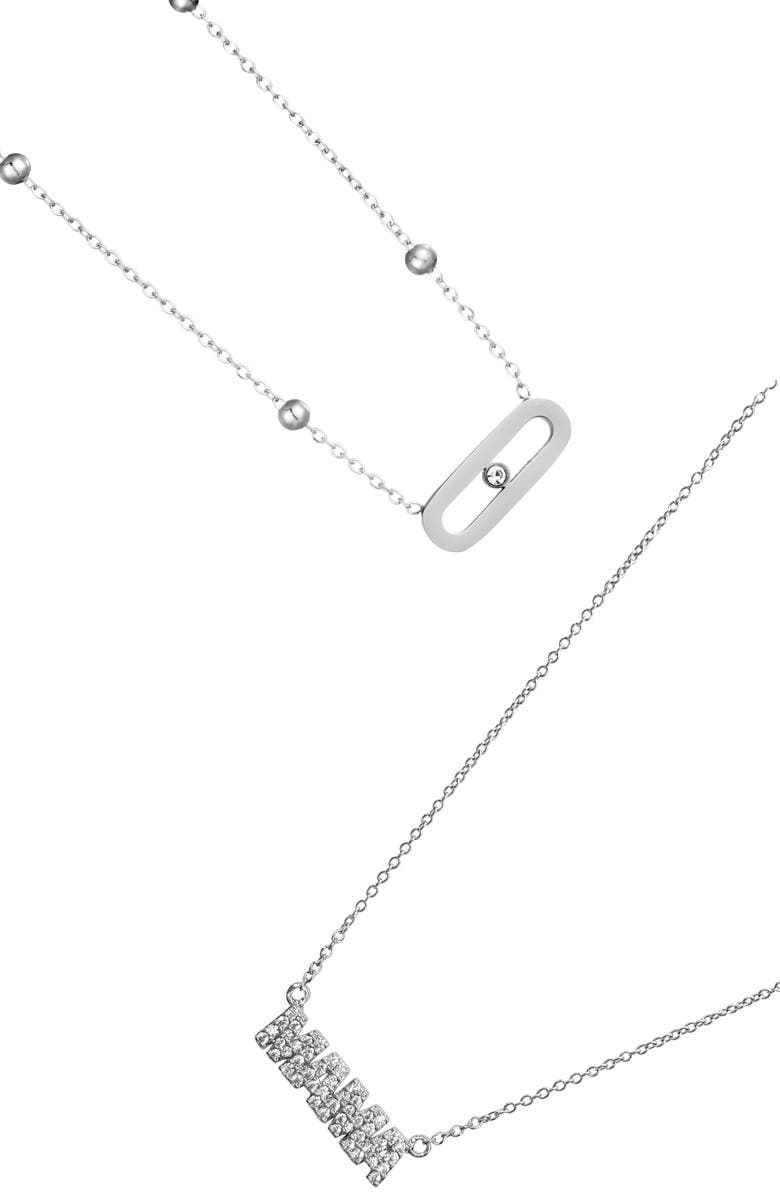 Adornia Set of 2 Mama Bar Pendant Necklaces, Main, color, Silver