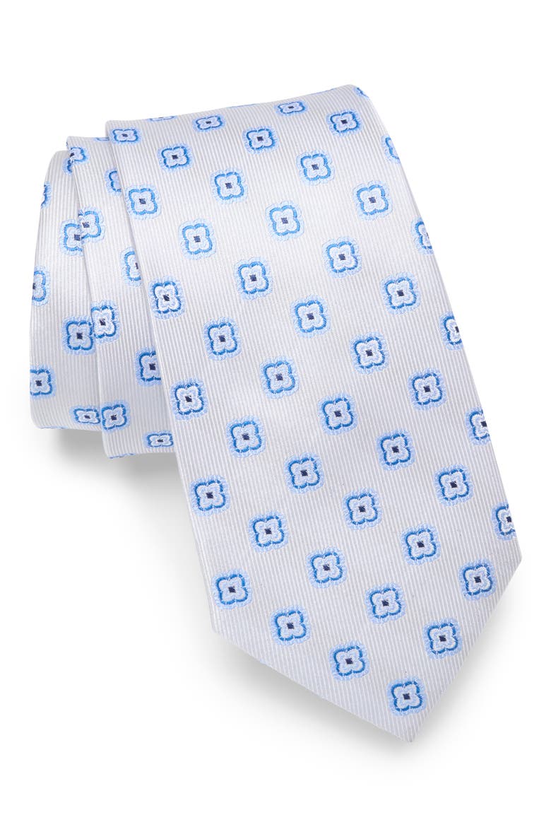 Medallion Silk Tie, Main, color, SILVER