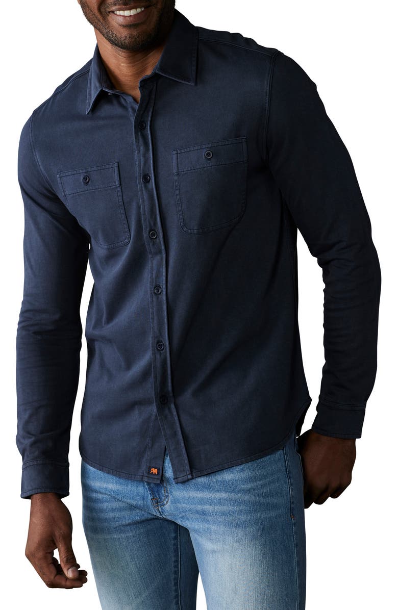 The Normal Brand Lennox Cotton Jersey Button-Up Shirt, Alternate, color, Navy