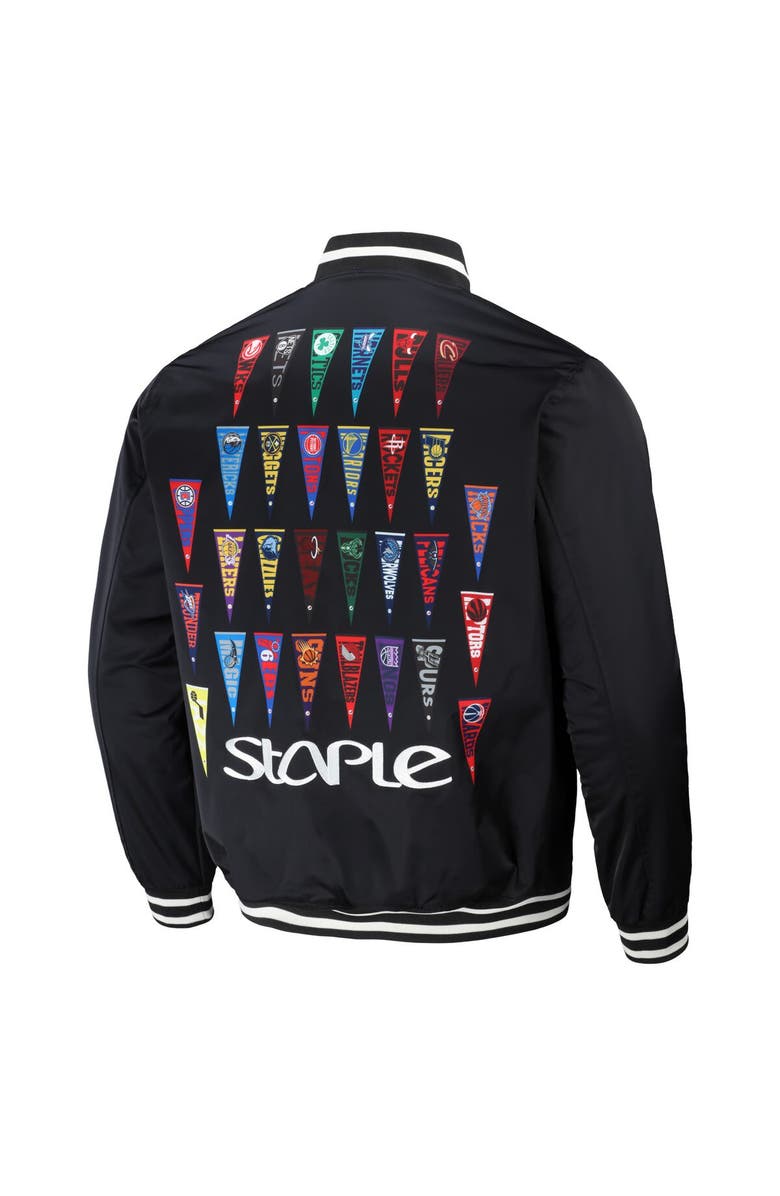 STAPLE Men's NBA x Staple Black All Teams Pennant Woven Full-Snap Jacket, Alternate, color, Black