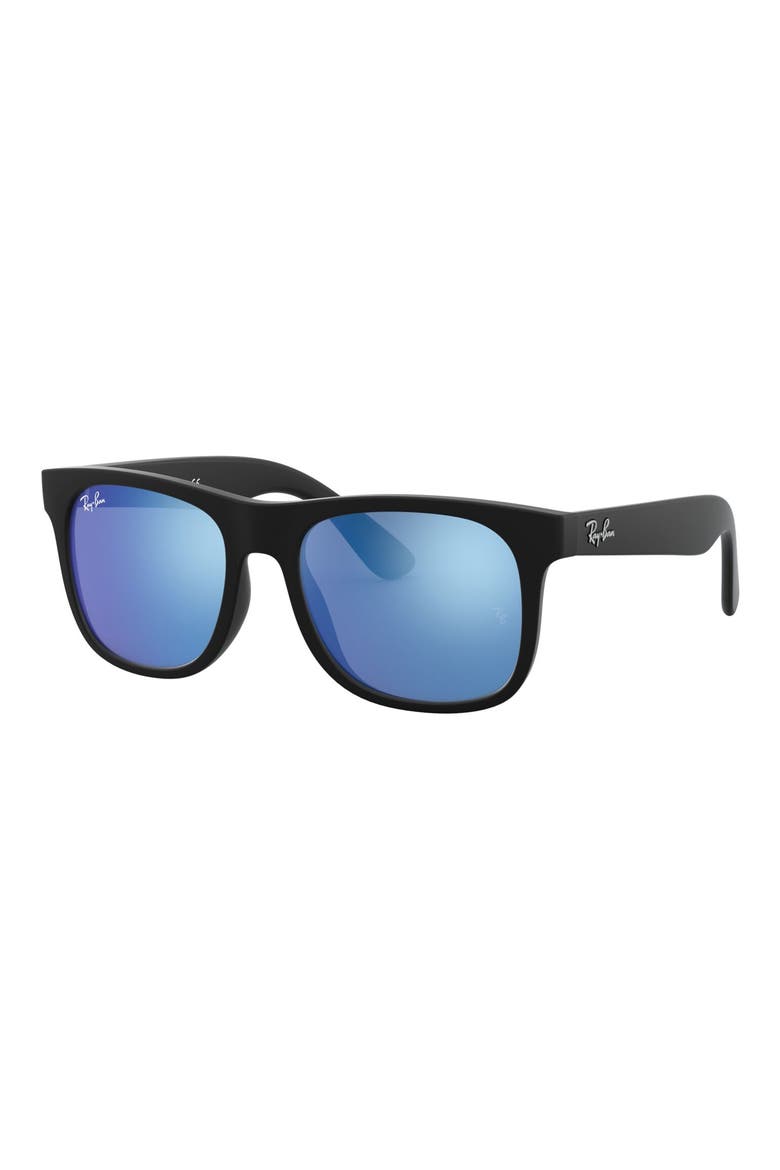 Junior 48mm Mirrored Square Sunglasses, Alternate, color, RUBBER BLACK/ BLUE MIRROR