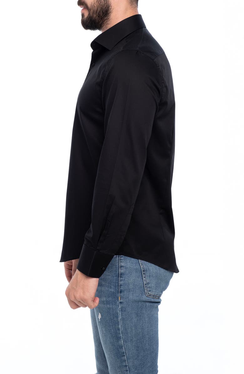 VELLAPAIS Solid Cotton Slim Fit Button Down Shirt, Alternate, color, Black