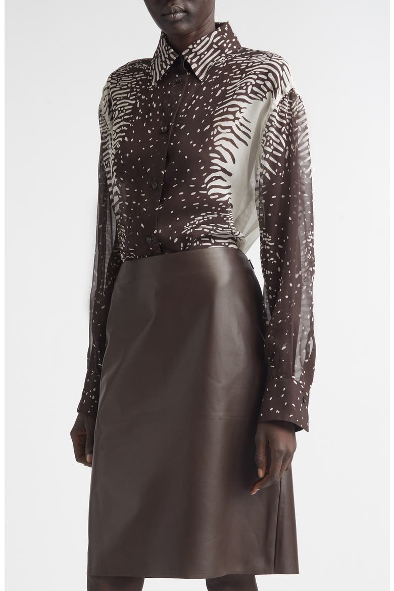 Animal Print Silk Chiffon Button-Up Shirt, Main, color, 0967/ 701 PARCHMENT/ EXPRESSO