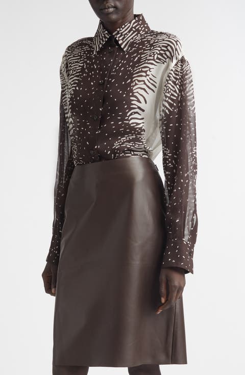 Animal Print Silk Chiffon Button-Up Shirt