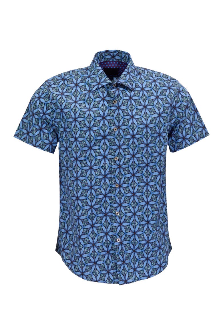 Tribal Mens Printed Button Up Shirt, Alternate, color, TRIBAL BLUE