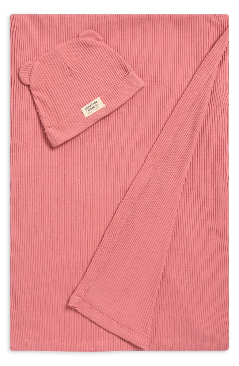 Bella Tunno Rib Swaddle Blanket & Hat Set, Main, color, Dark Pink