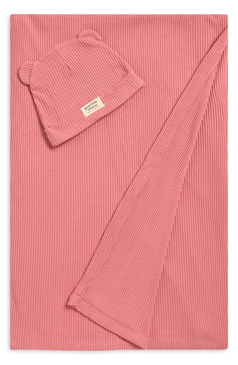 Rib Swaddle Blanket & Hat Set