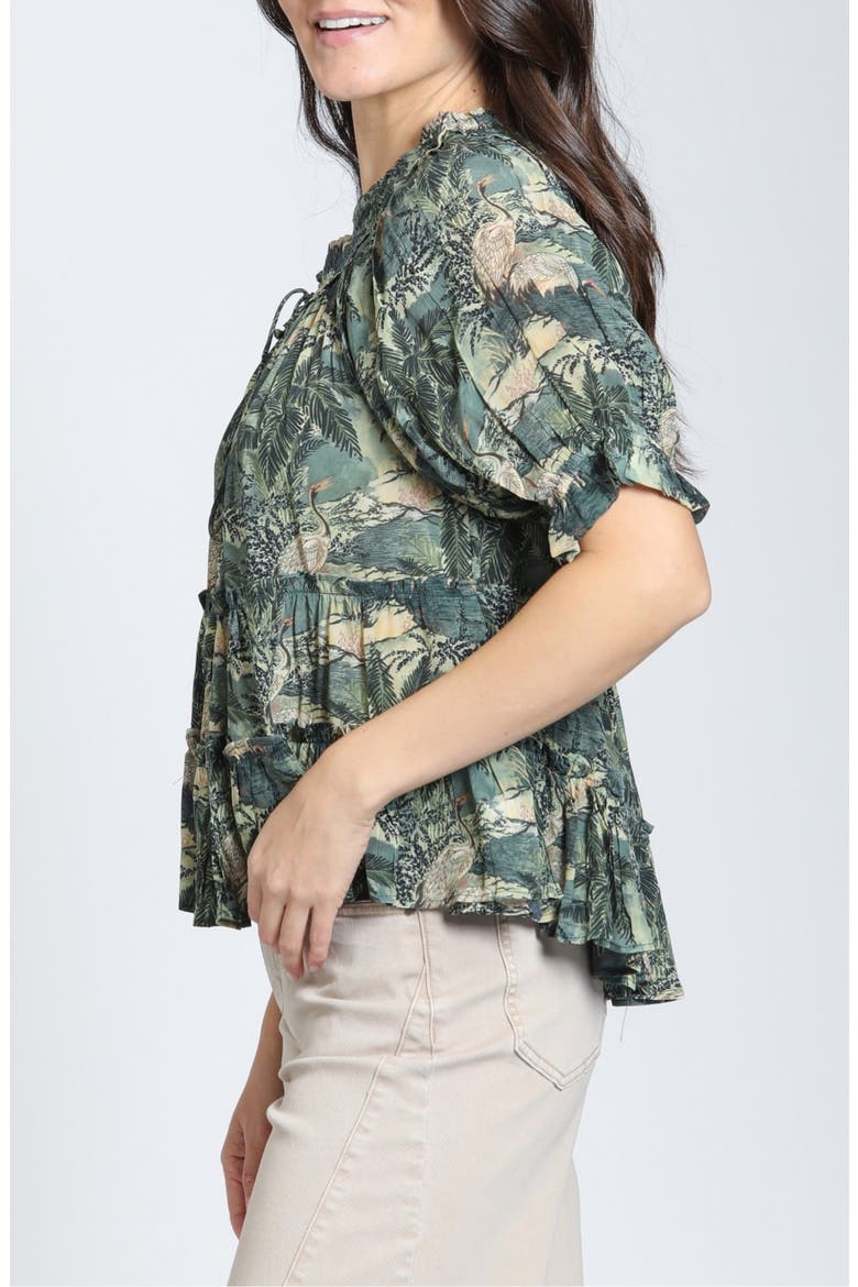 Ruched Neck Tiered Top, Alternate, color, OLIVE/SANDSTONE