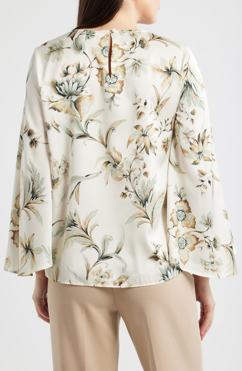 Anne Klein Floral Keyhole Satin Top, Alternate, color, White Dove Multi