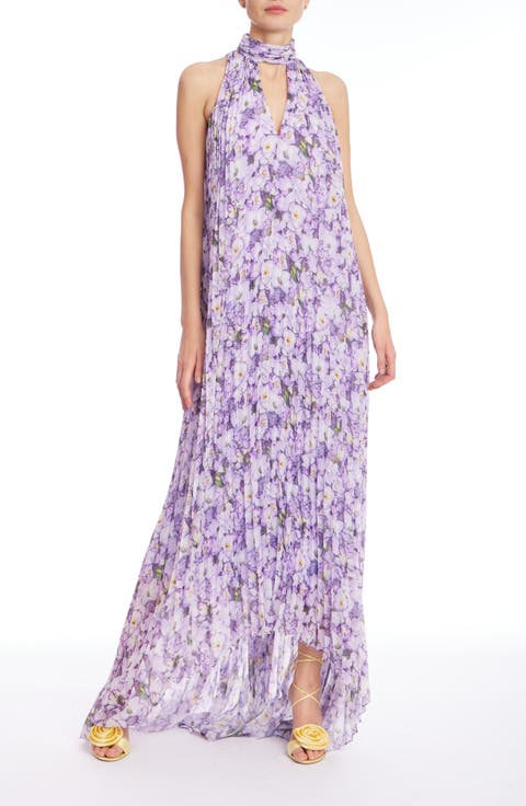 Floral Pleated High-Low Georgette Maxi Dress