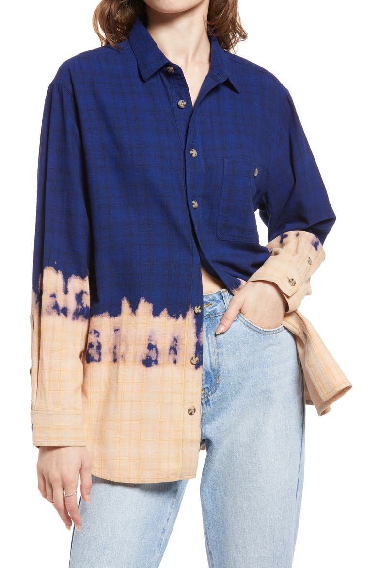 Pride Gender Inclusive Dip Dye Flannel Shirt, Main, color, NAVY DIP DYE PLAID