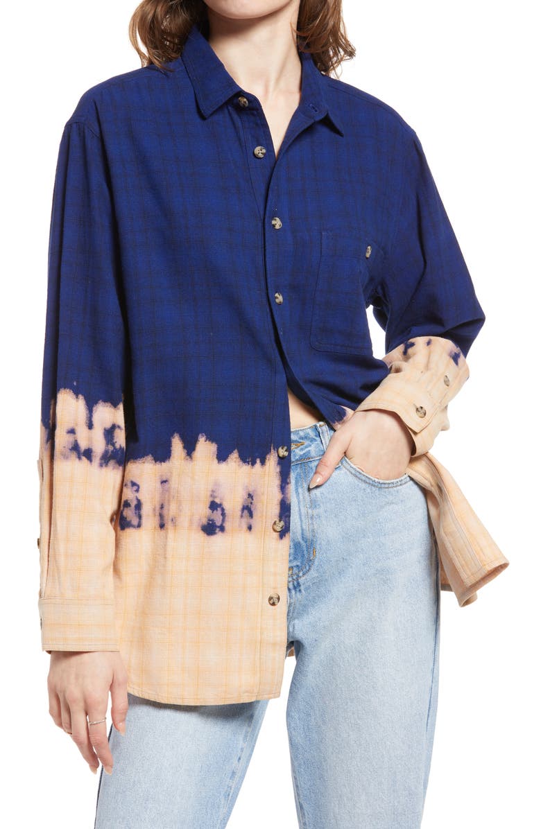 BP. Be Proud Pride Gender Inclusive Dip Dye Flannel Shirt, Main, color,