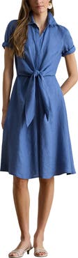Lauren Ralph Lauren Tie Waist Linen Shirtdress