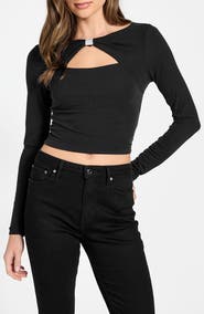 GUESS Milena Rhinestone Accent Cutout Top