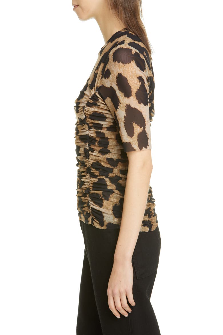 Leopard Print Ruched Mesh Top, Alternate, color, MAXI LEOPARD 994