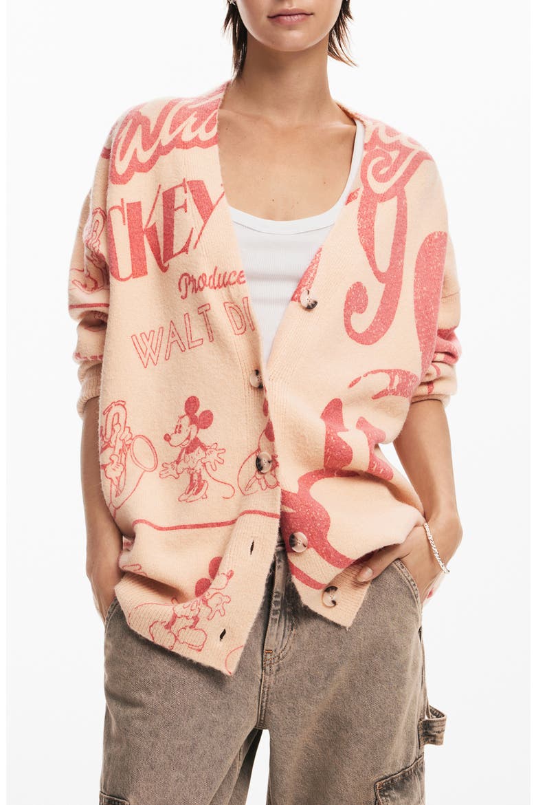 Mickey Mouse V-Neck Cardigan, Main, color, BEIGE/ RED