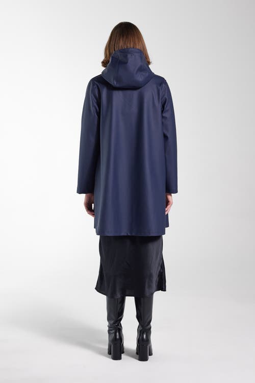 Stutterheim Mosebacke Hooded Long Sleeve Raincoat In Blue