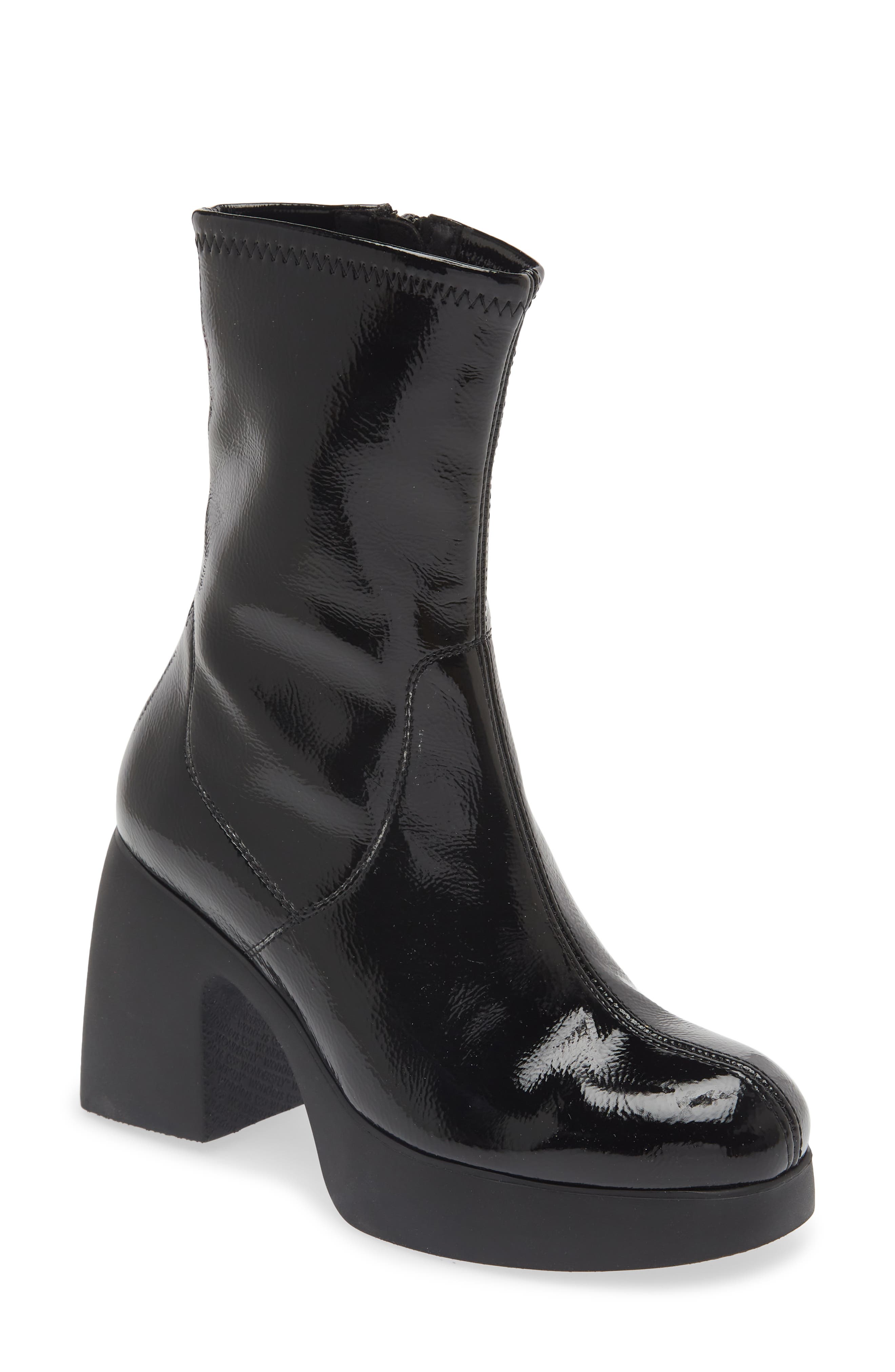 Wonders Platform Bootie, Main, color, Black Patent