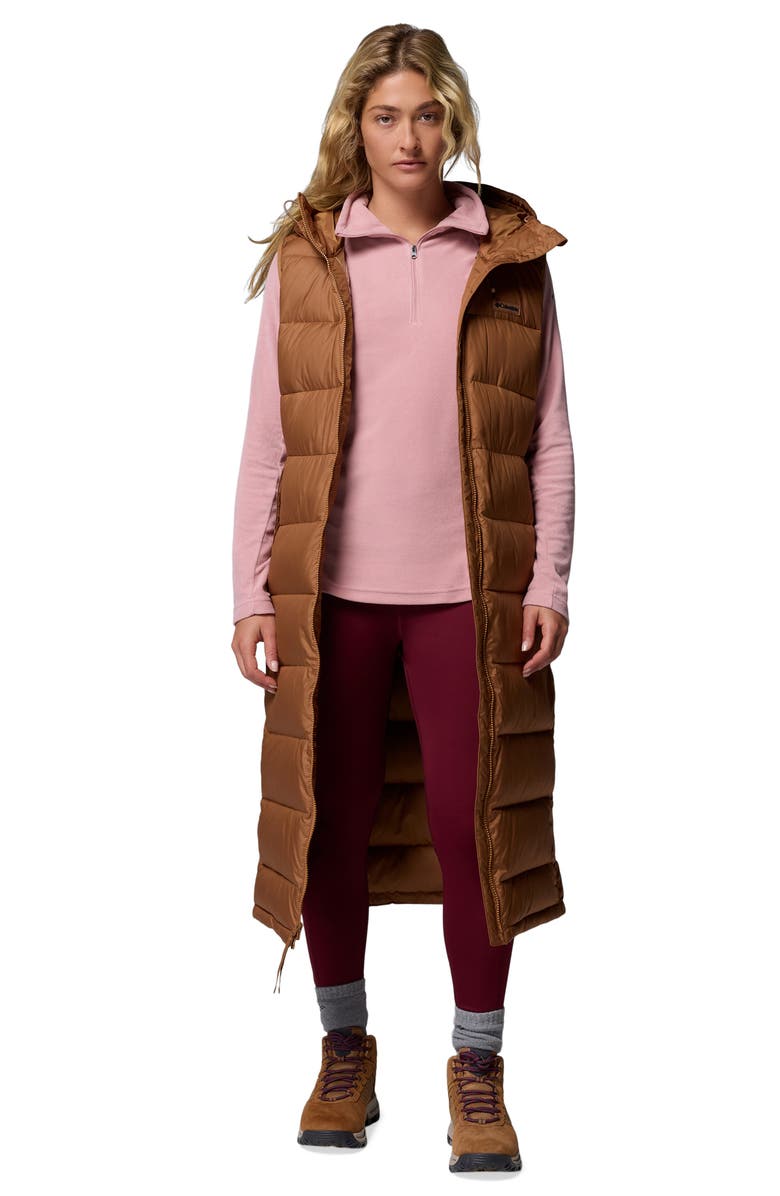Columbia Pike Lake II Water Repellent Insulated Longline Hooded Vest, Alternate, color, Camel Brown 224