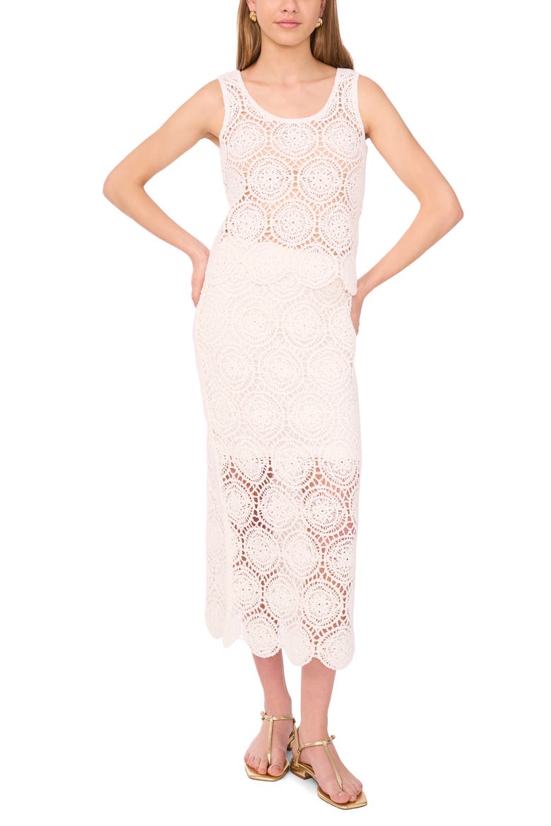 Crochet Stitch Cotton Midi Skirt, Alternate, color, ANTIQUE WHITE