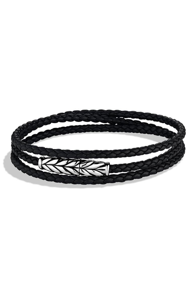 Men's Chevron Triple Wrap Bracelet, Alternate, color, BLACK LEATHER