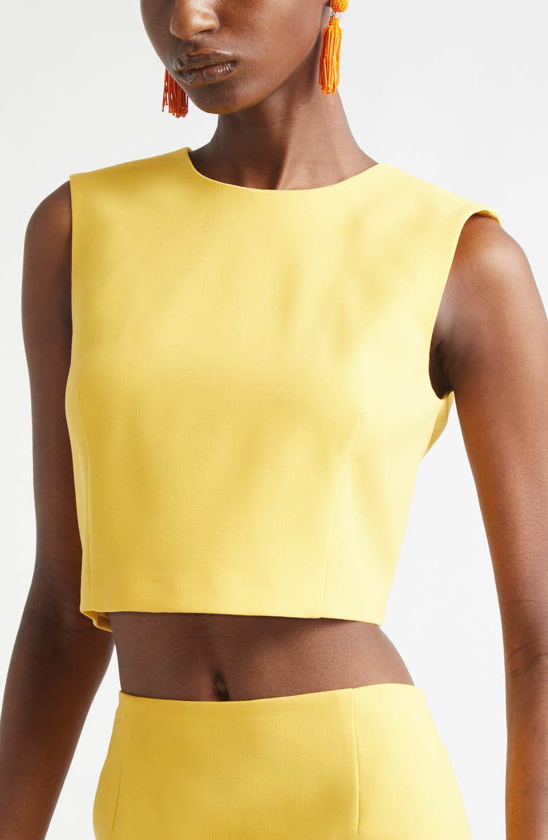 Carolina Herrera Stretch Virgin Wool Crop Top, Alternate, color, Daffodil
