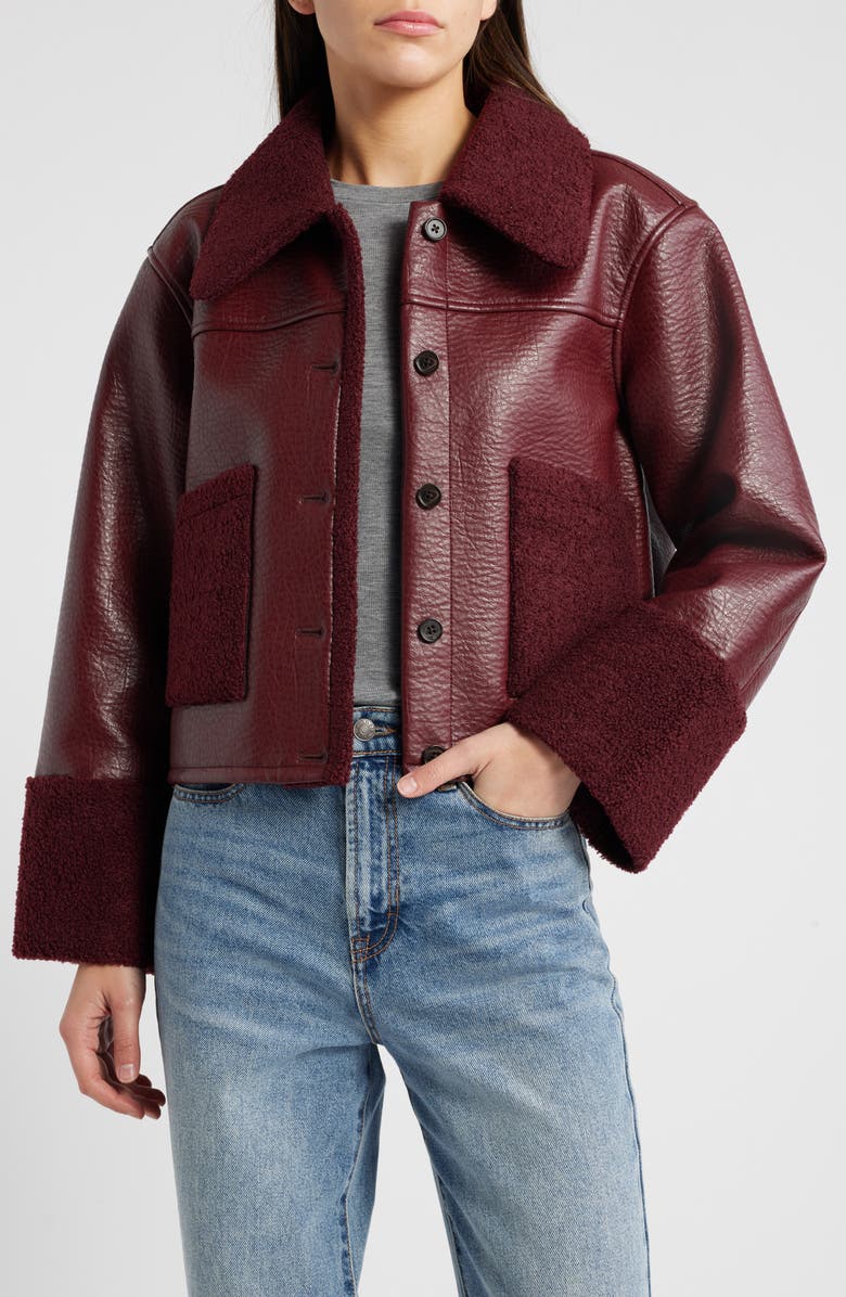 Rails Dria Faux Leather & Faux Shearling Jacket, Main, color, Maroon Shearling