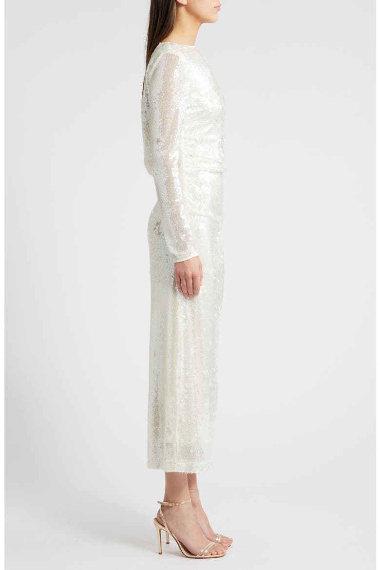 Kieran Sequin Cowl Back Long Sleeve Cocktail Dress, Alternate, color, IVORY