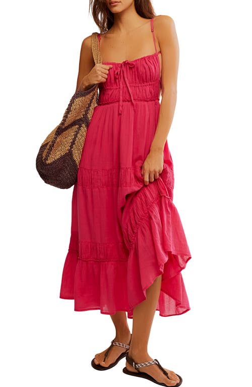 Free People Taking Sides Tiered Cotton Maxi Dress In Rose Bright