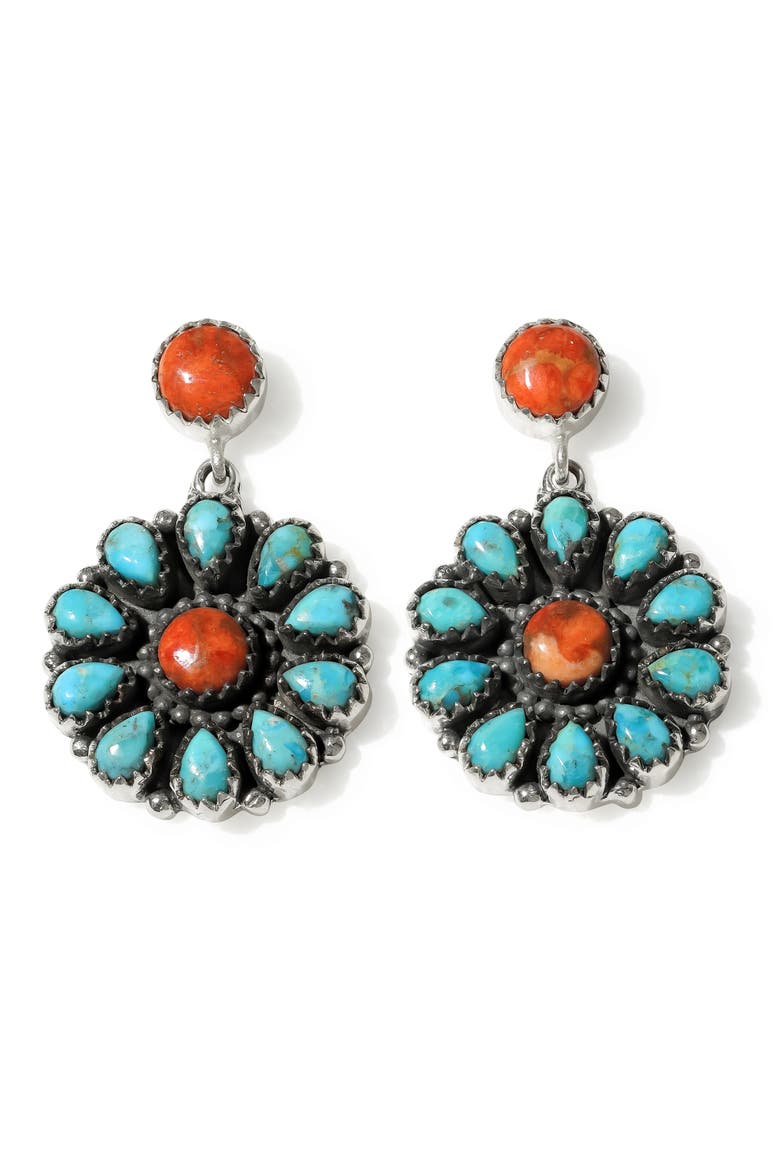 Stabilized Turquoise Floral Drop Earrings, Main, color, BLUE