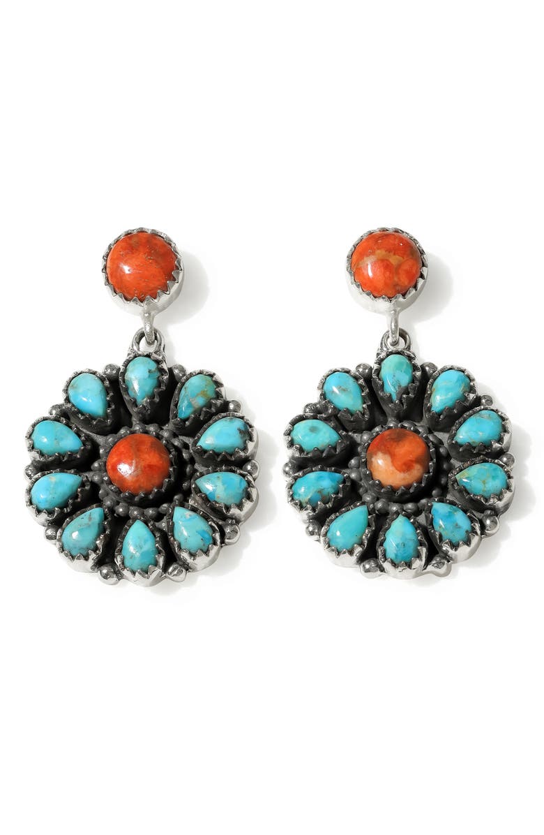 YS GEMS Stabilized Turquoise Floral Drop Earrings, Main, color, Blue