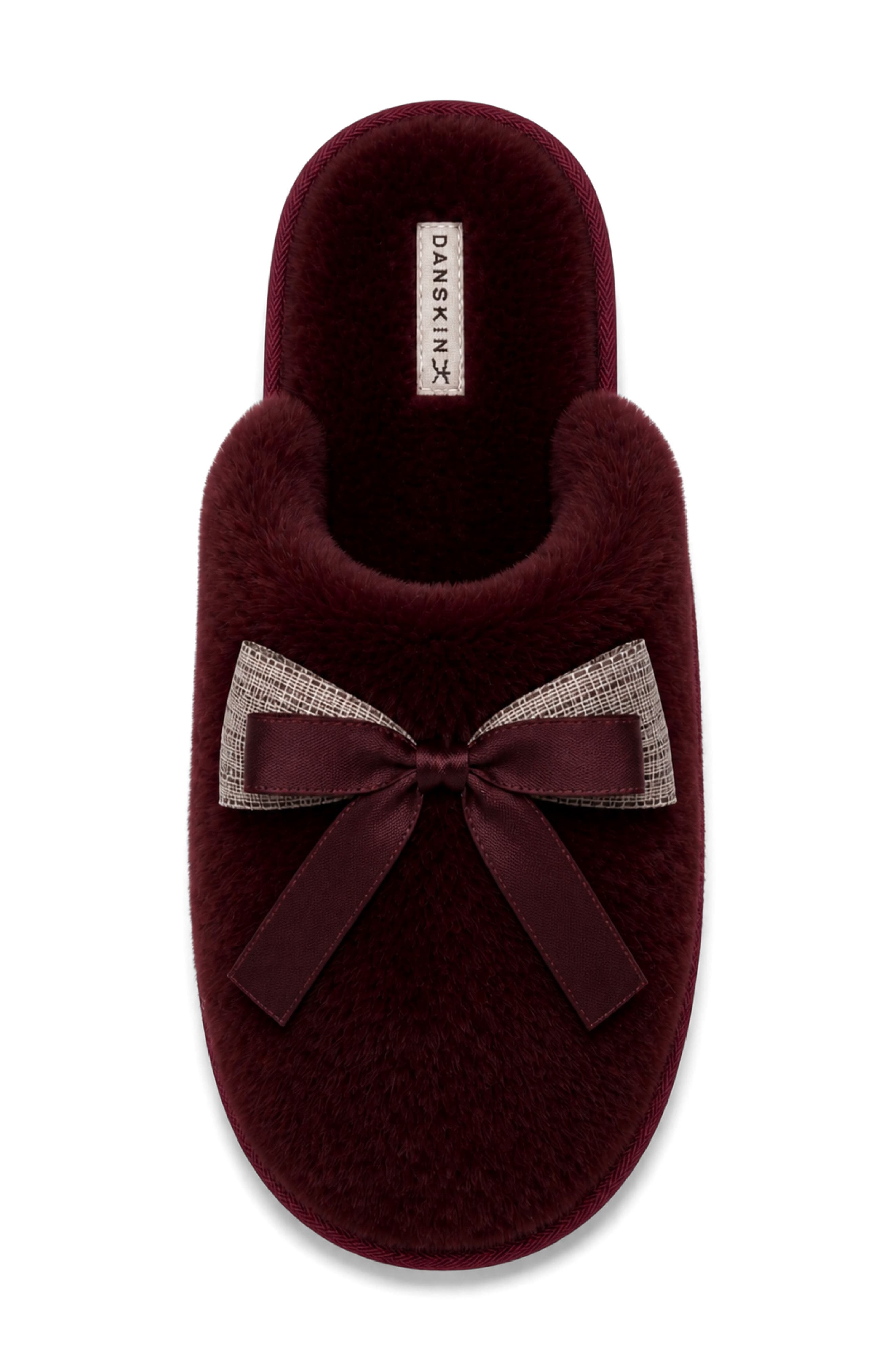 Butterfly Faux Fur Scuff Slipper, Alternate, color, OXBLOOD