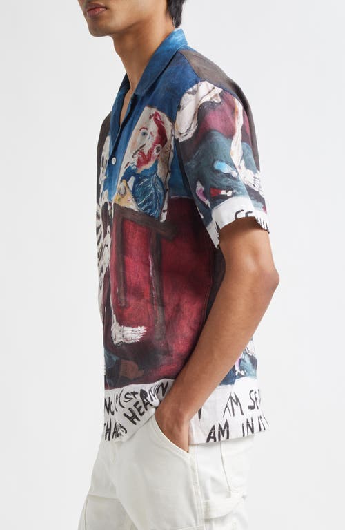 Endless Joy Vincent French Linen Button-up Shirt In Blue Multi