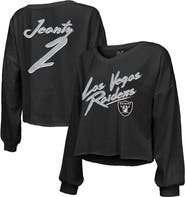 Majestic Threads Women's Majestic Threads Ashton Jeanty Black Las Vegas Raiders Name & Number Off-Shoulder Script Cropped Long Sleeve Relaxed V-Neck T-Shirt