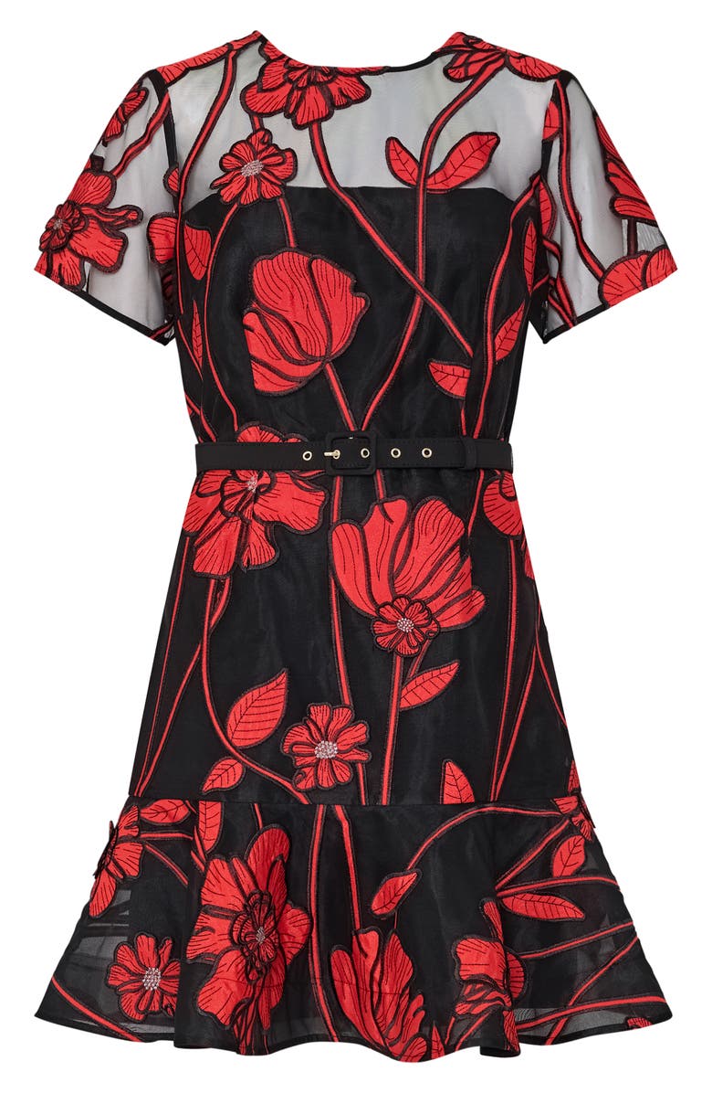 Milly Rosie Grand Fleur Embroidered Dress, Alternate, color, Black/ Red
